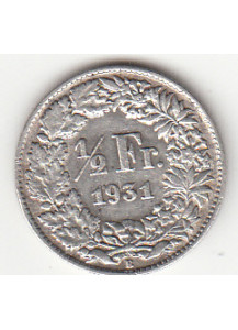 1931 - 1/2 Franc Argento Svizzera Standing Helvetia SPL